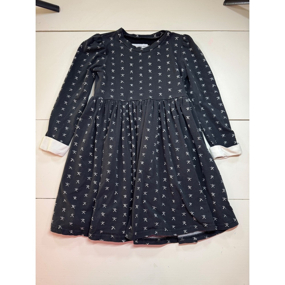 Only Little Once Girls Black Heart Crossbones Twirl Dress Long Sleeve Size 7
